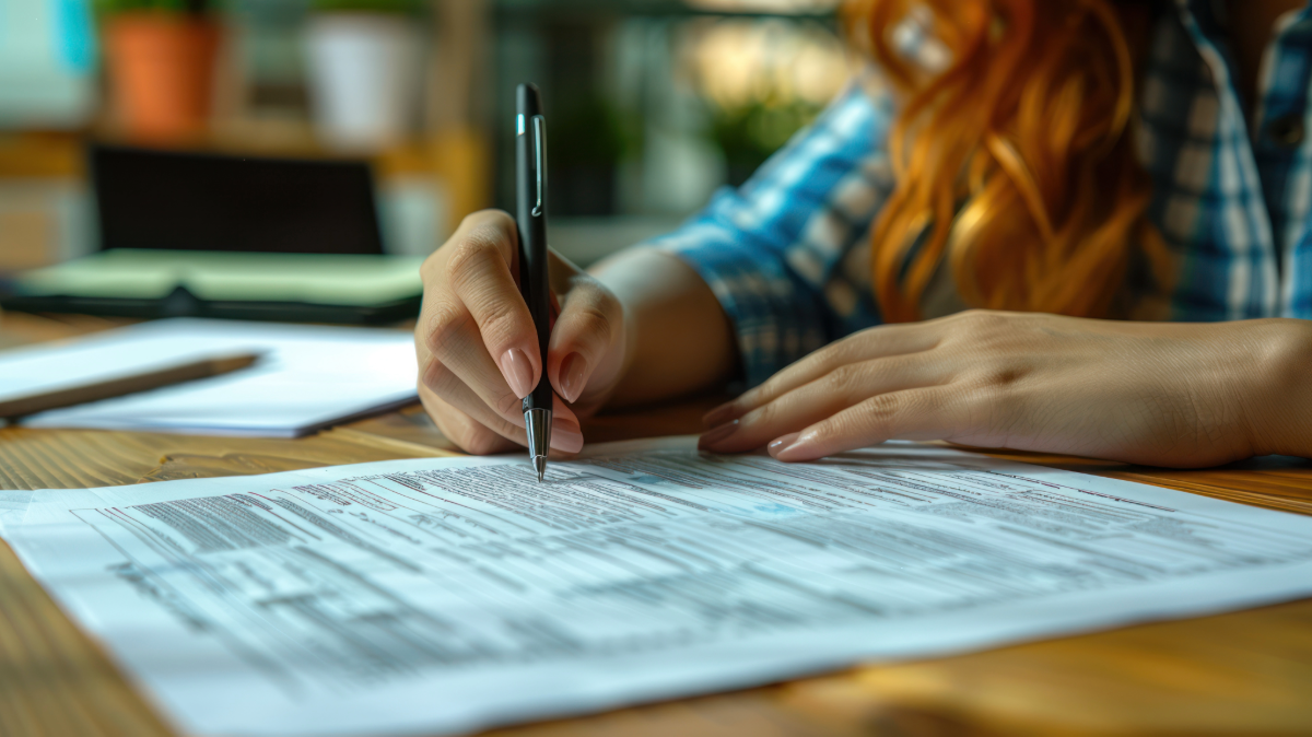 person typing numbers into calculator blurred background